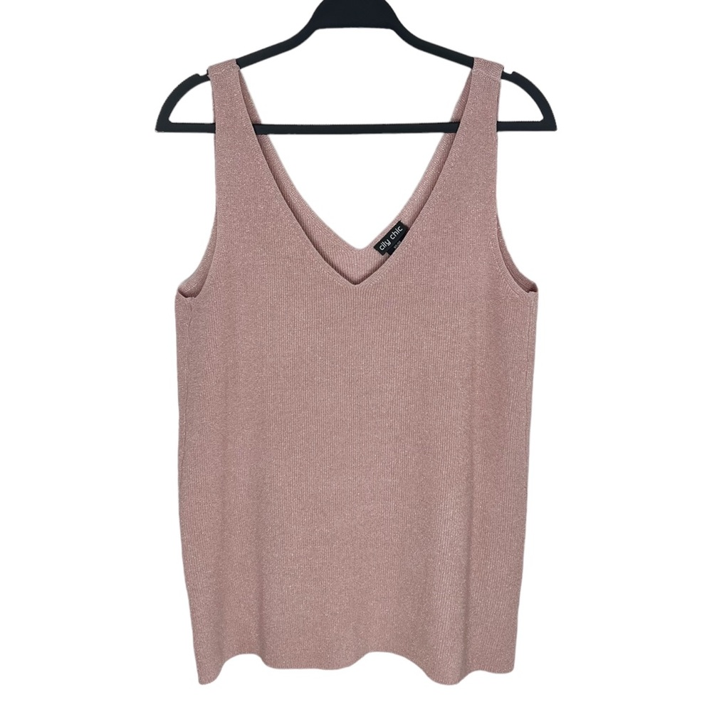 City Chic Knit Pink Metallic Tank Top Size 14 NWT